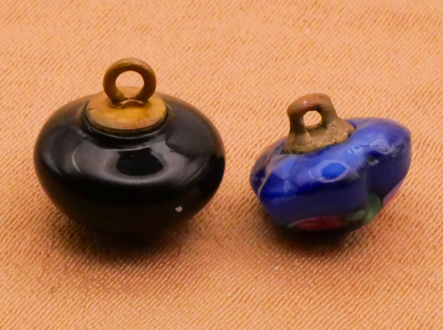 Rose Bud Trio Lampwork Glass Antique Button Various 10-11mm