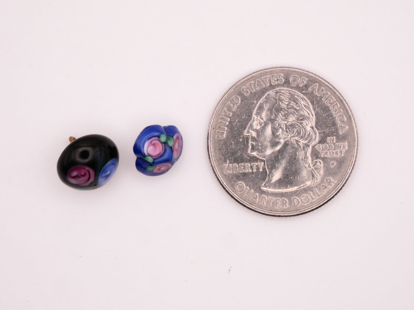Rose Bud Trio Lampwork Glass Antique Button Various 10-11mm