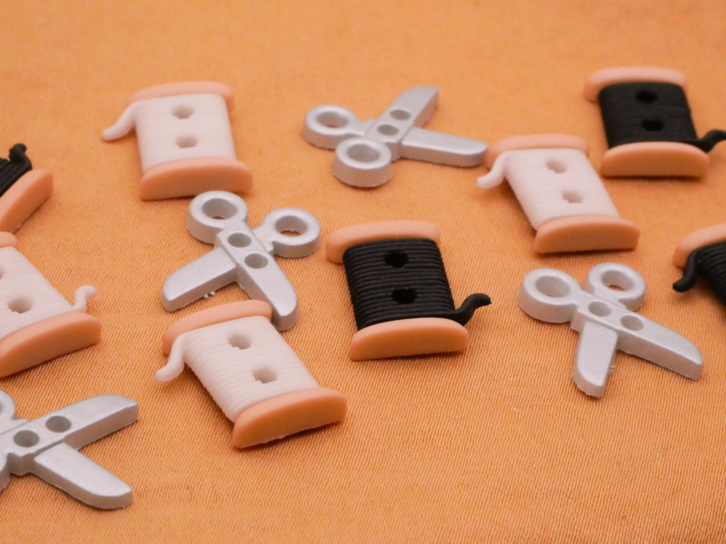 Sewing Thread Spool Scissors Plastic Set of Twelve Buttons 13-15mm
