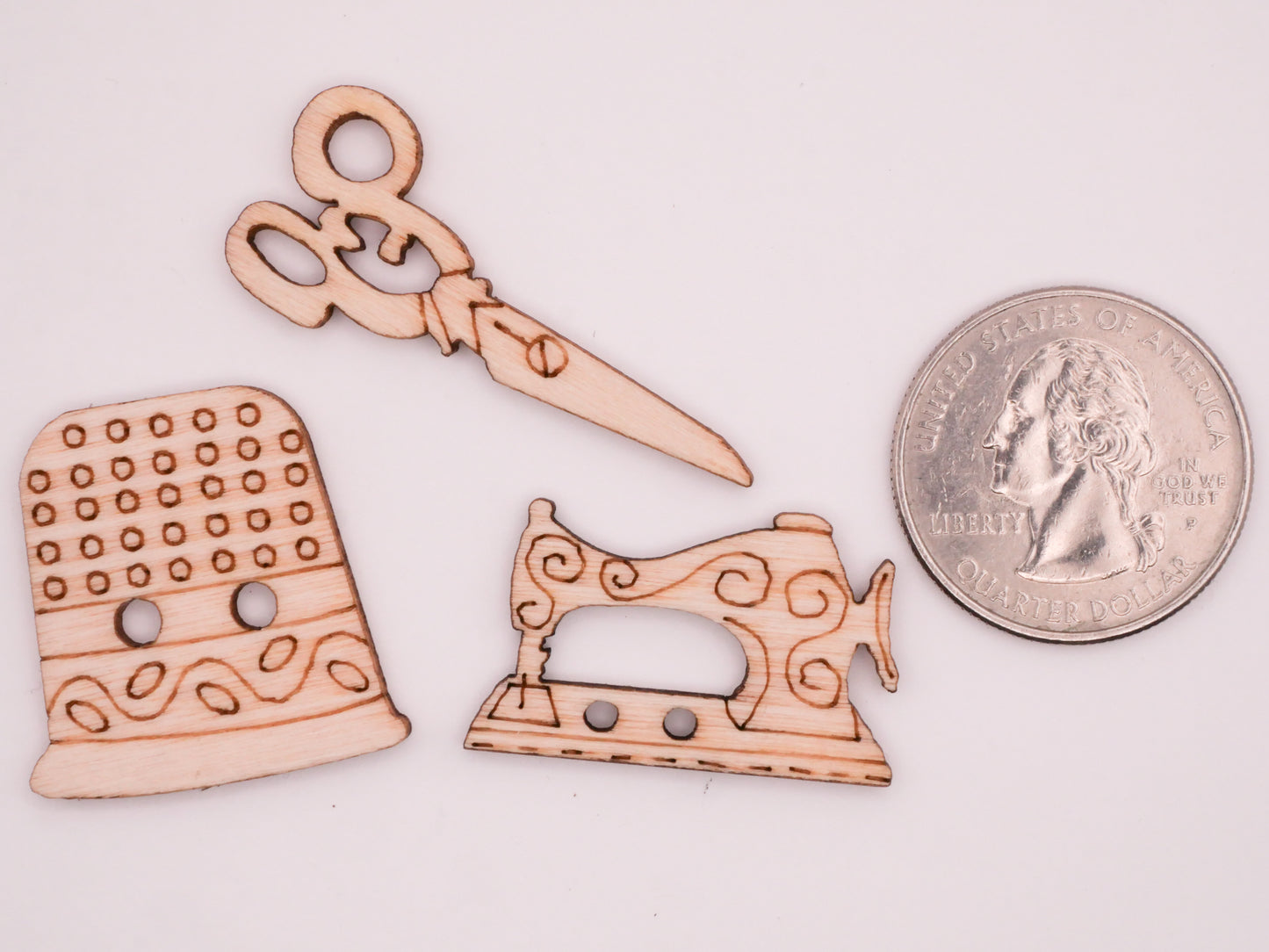 Sewing Seamstress Laser Cut Wood Assorted Set of Ten Buttons 16-40mm