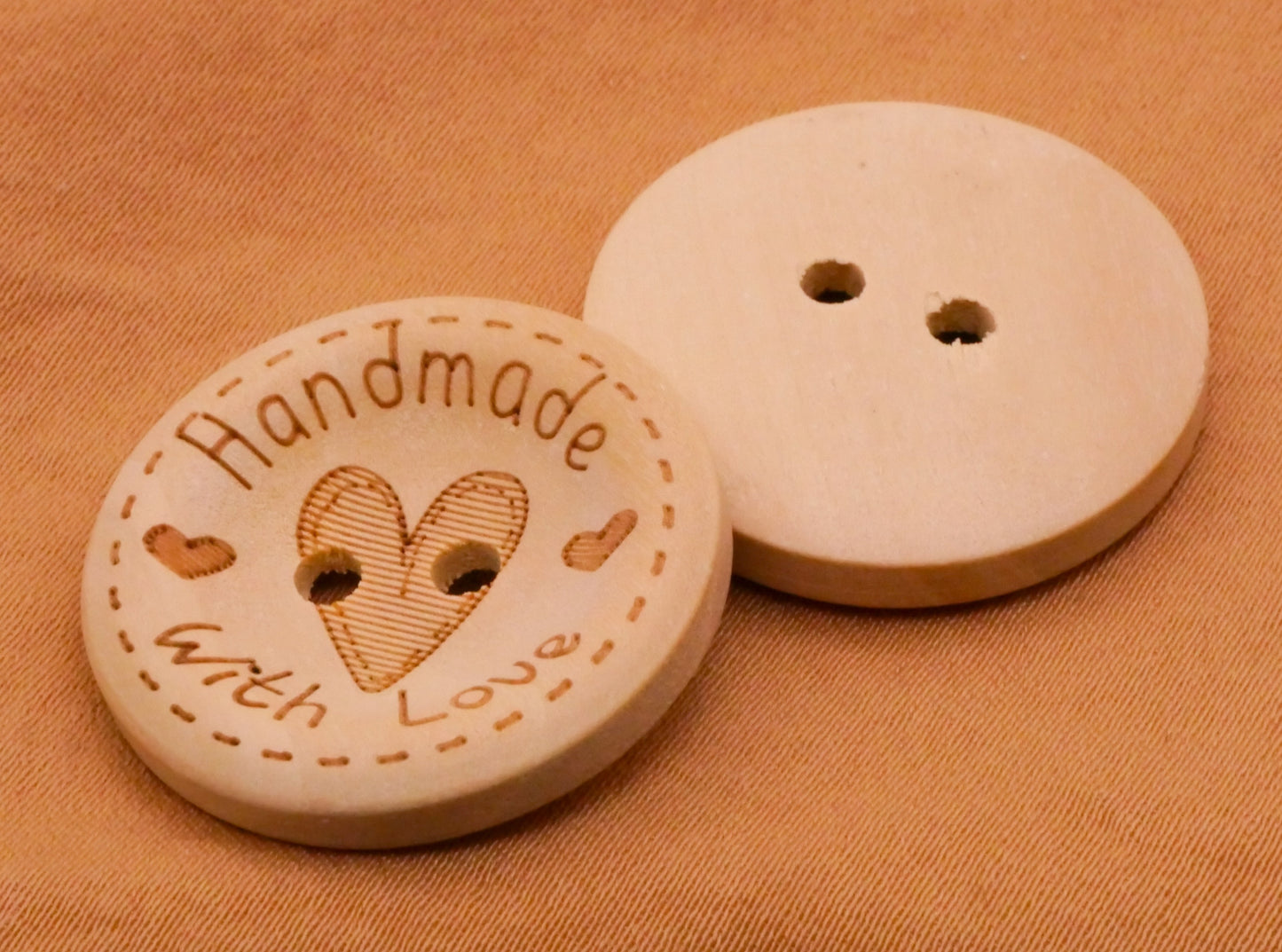 Handmade With Love Heart Wood Set of Ten Buttons 25mm