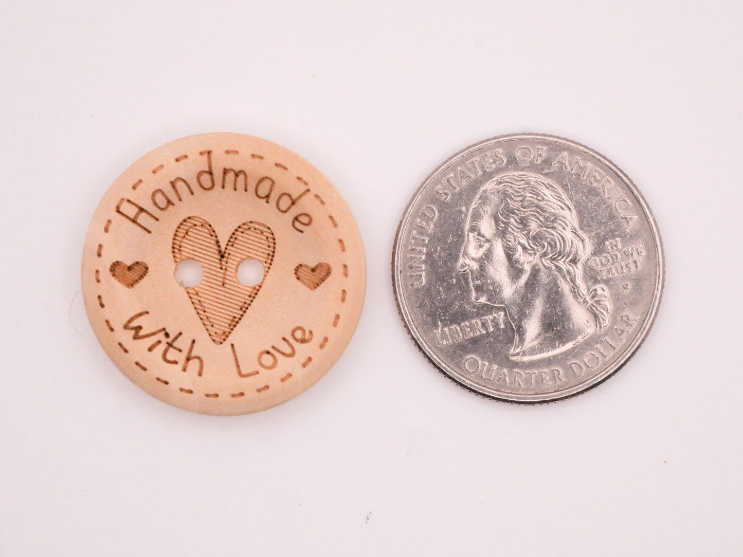 Handmade With Love Heart Wood Set of Ten Buttons 25mm