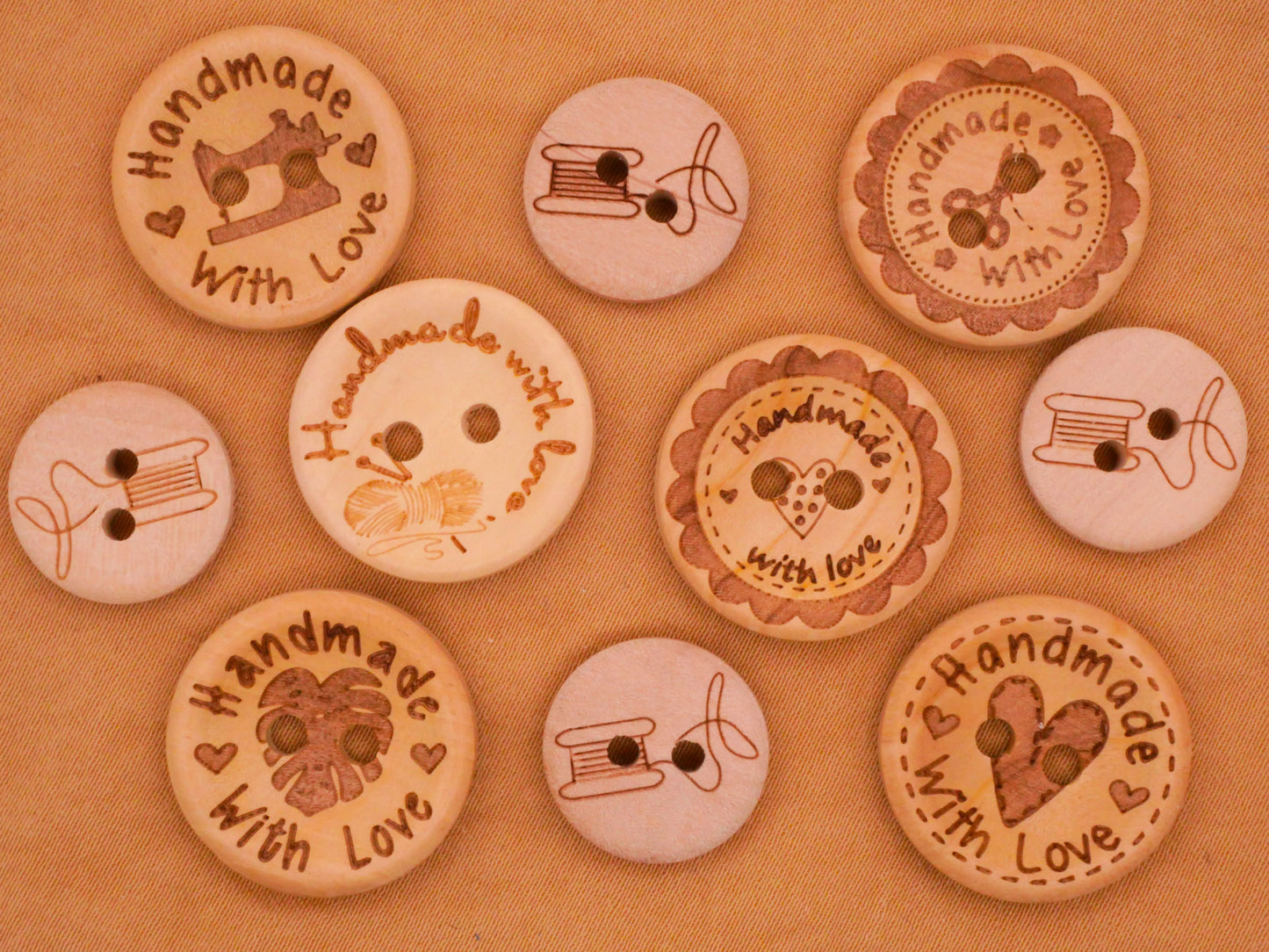 Handmade With Love Sewing Themed Assorted Set of Ten Buttons 15-20mm