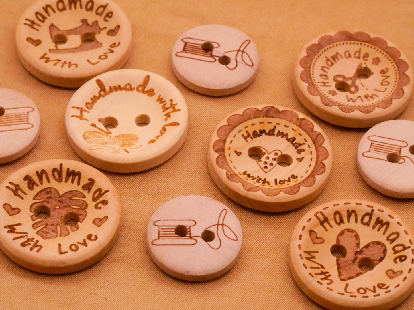 Handmade With Love Sewing Themed Assorted Set of Ten Buttons 15-20mm