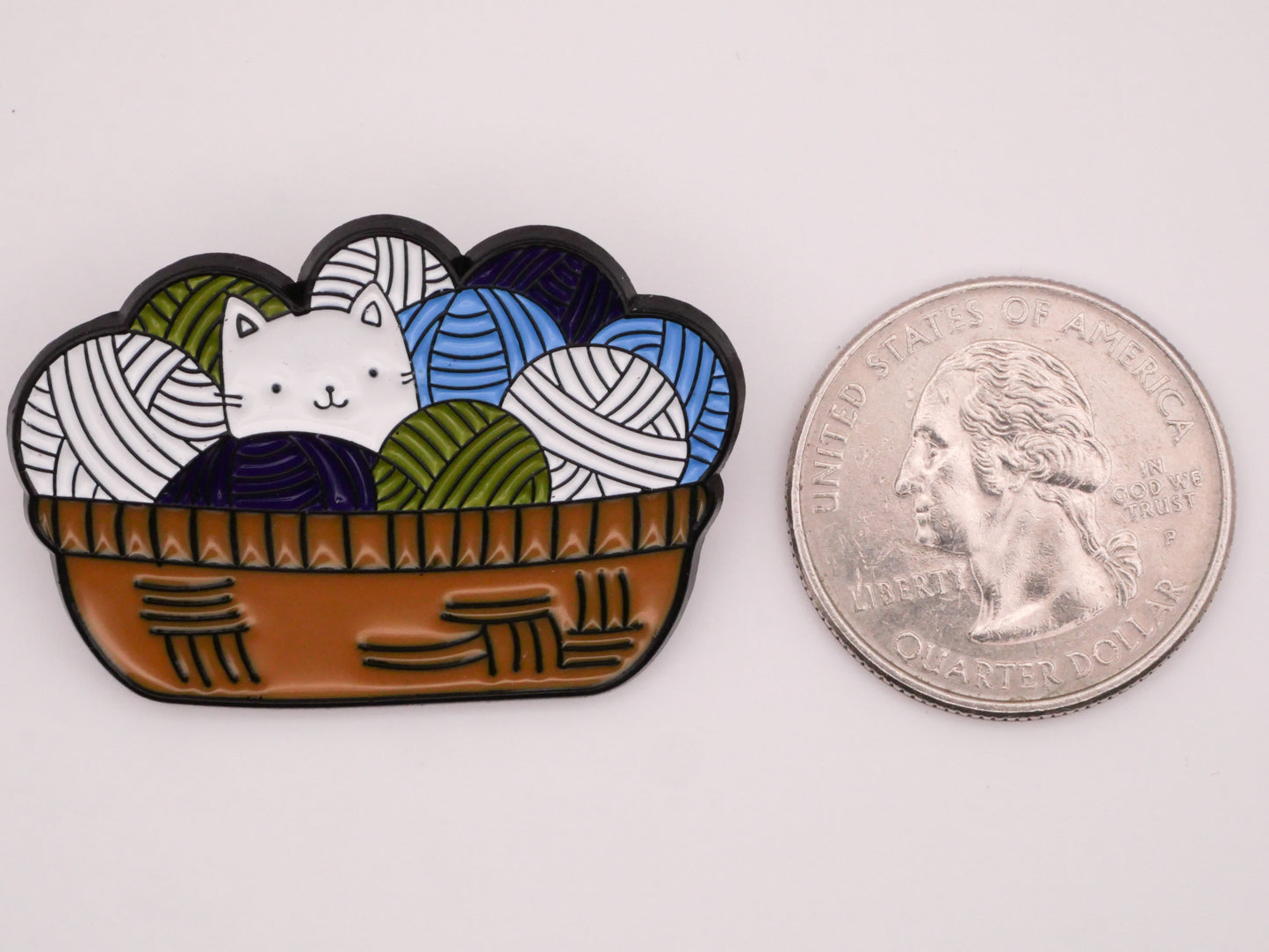 Kitty Cat Yarn Knitting Basket Enamel Metal Large Button 27x39mm