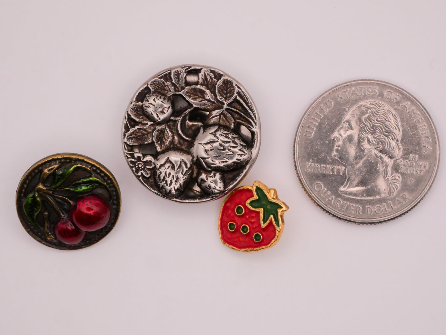Fruit Cherry or Strawberry Metal Button Various 11-23mm