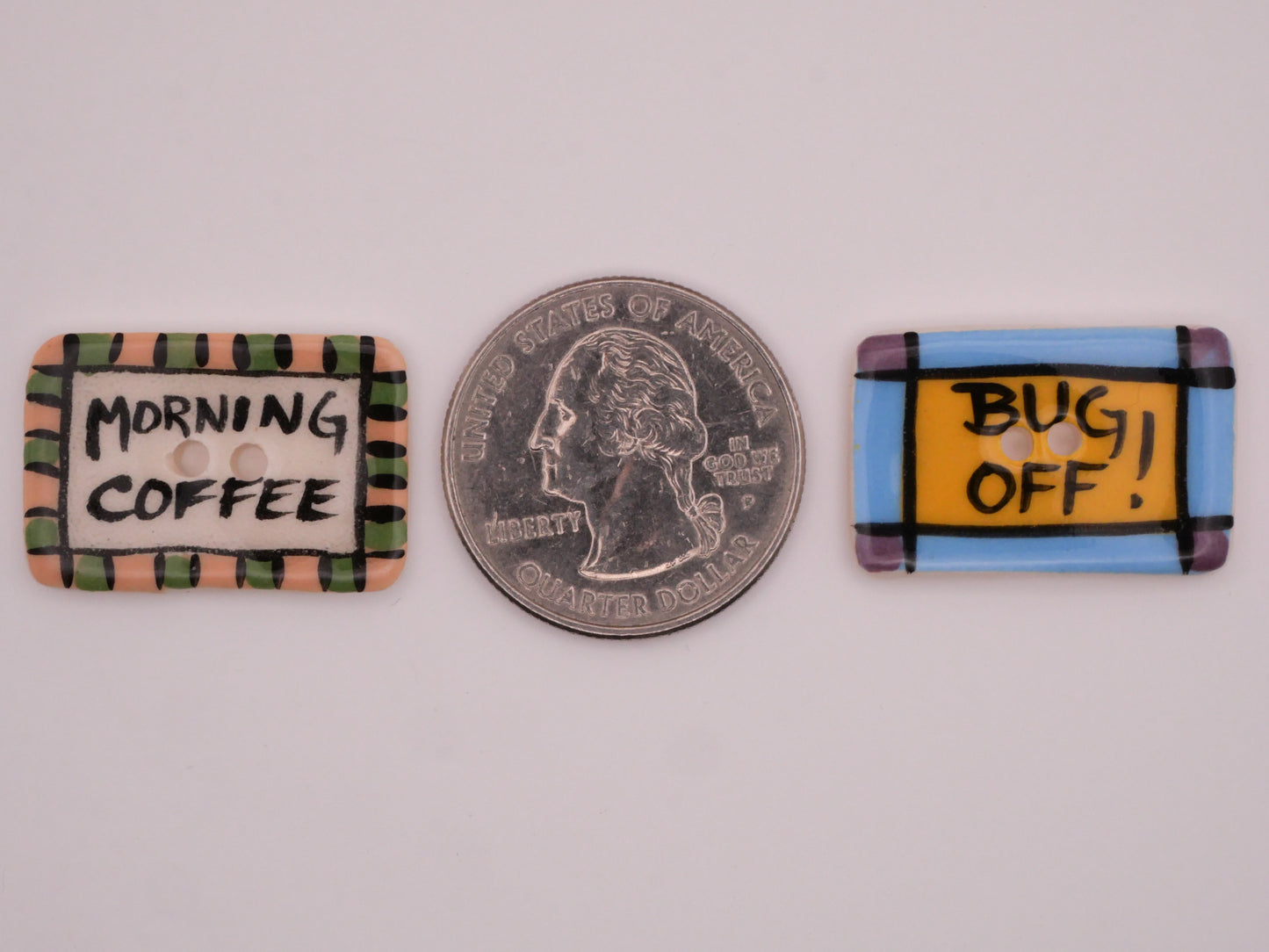 Morning Coffee or Bug Off Verbal Hand-Painted Ceramic Button Various 17x26mm