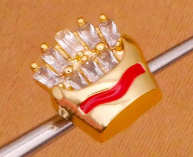 French Fry Fries Rhinestone Enamel Metal Button 7x8mm