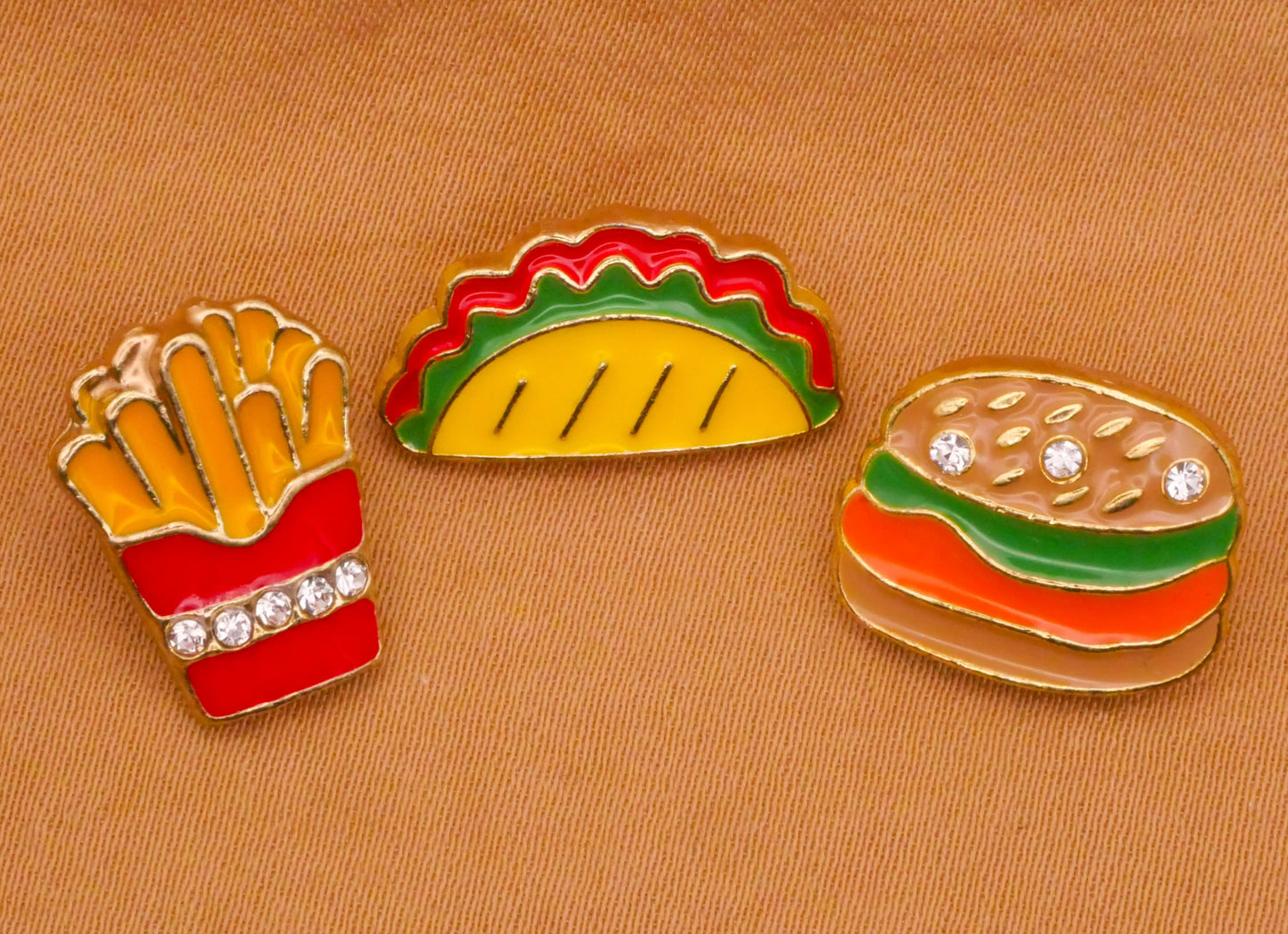 Food Fries Taco or Hamburger Enamel Metal Button Various 10-18mm