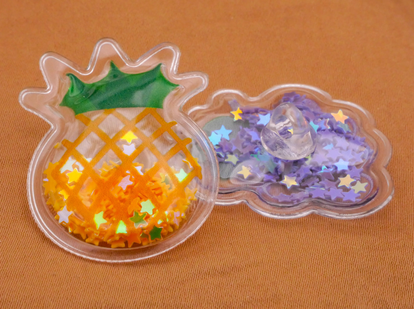 Fruit Vegetable Glitter Moveable Pliable Plastic Set of Seven Buttons 30-35mm