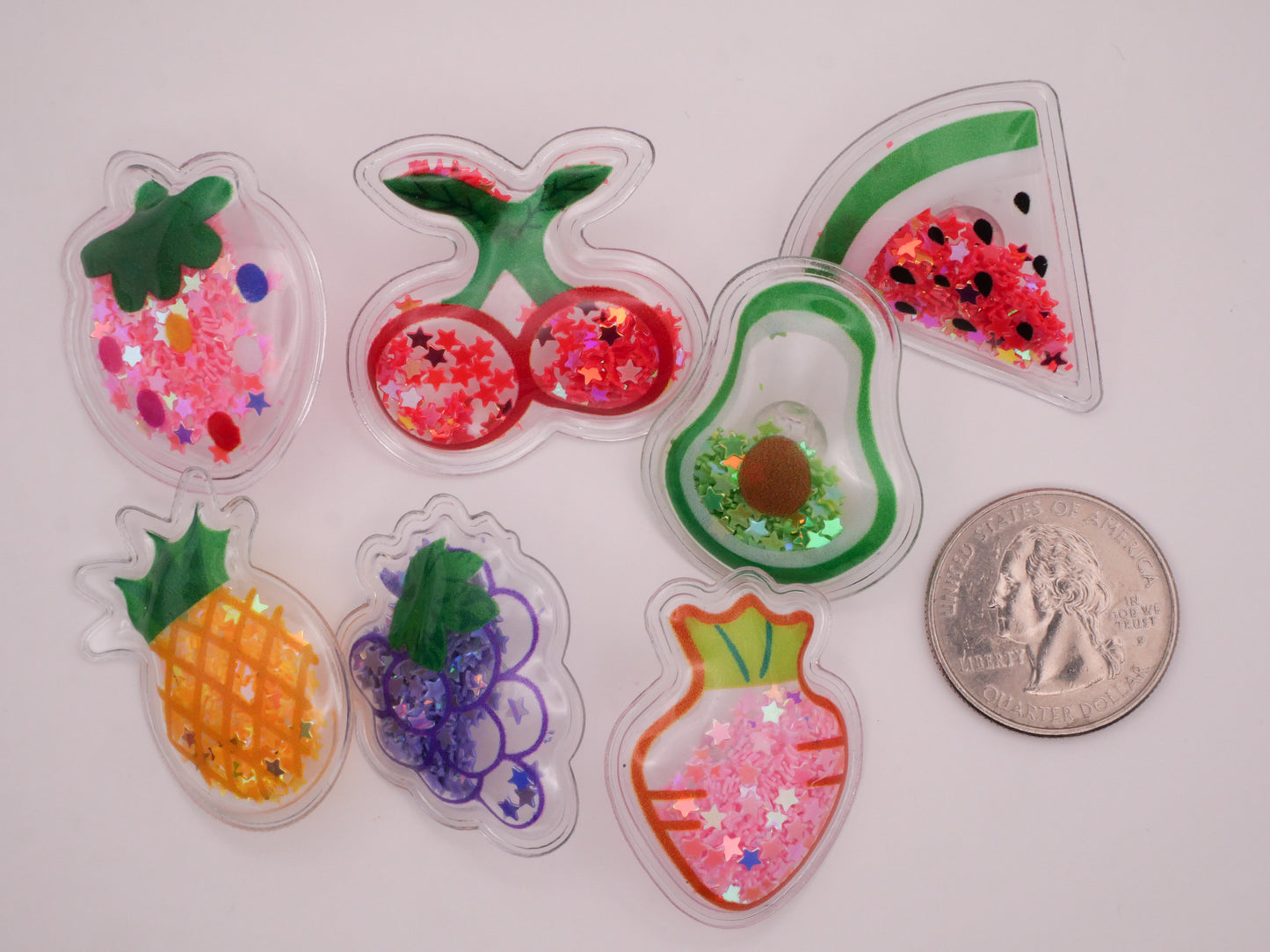 Fruit Vegetable Glitter Moveable Pliable Plastic Set of Seven Buttons 30-35mm