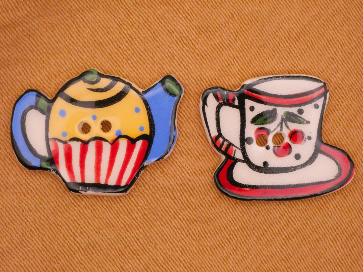 Teapot or Teacup Hand-Painted Ceramic Button Various 24-34mm