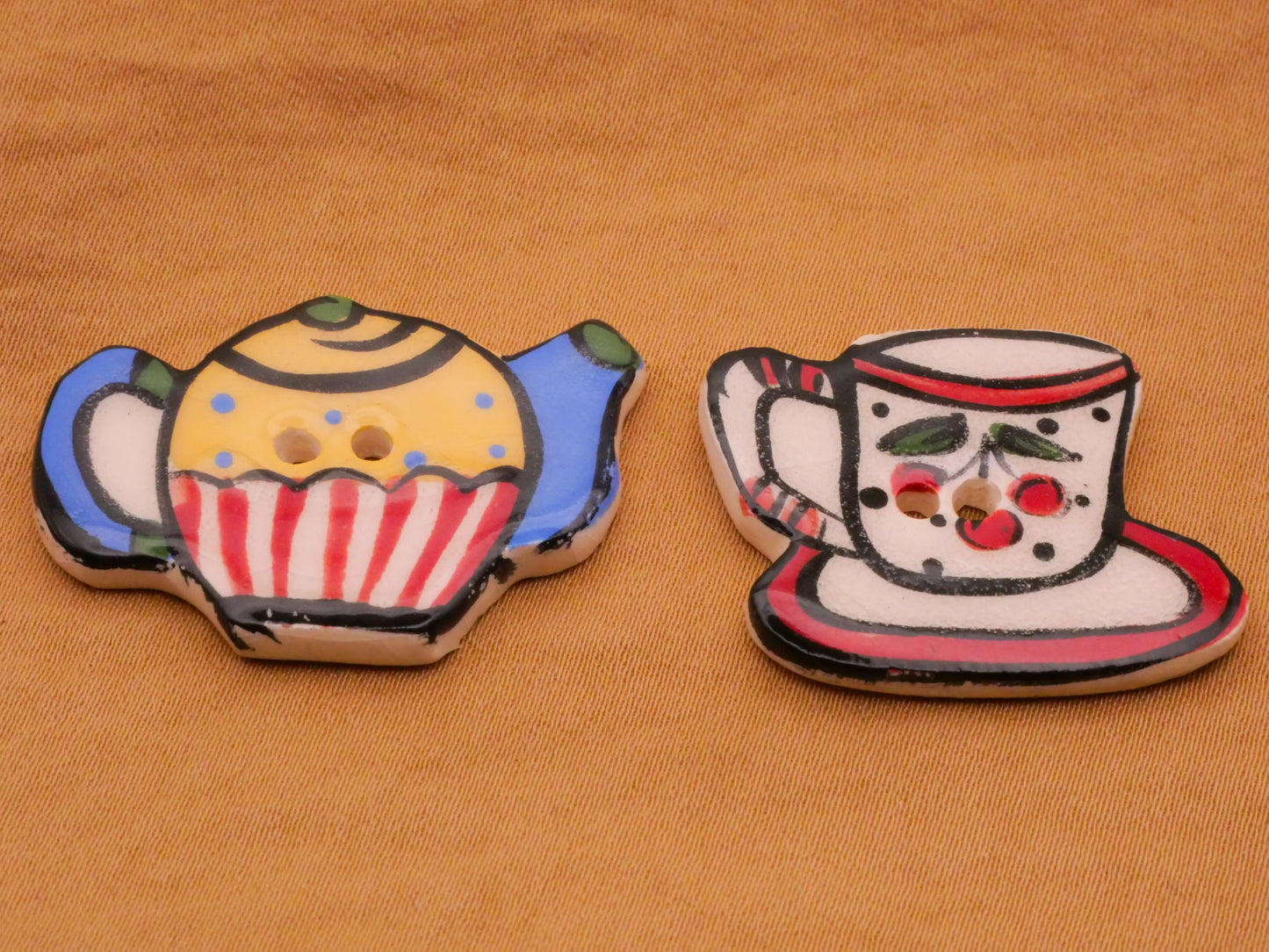 Teapot or Teacup Hand-Painted Ceramic Button Various 24-34mm