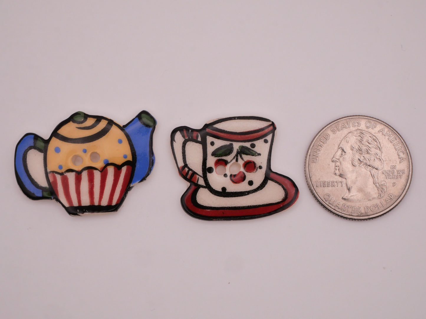 Teapot or Teacup Hand-Painted Ceramic Button Various 24-34mm