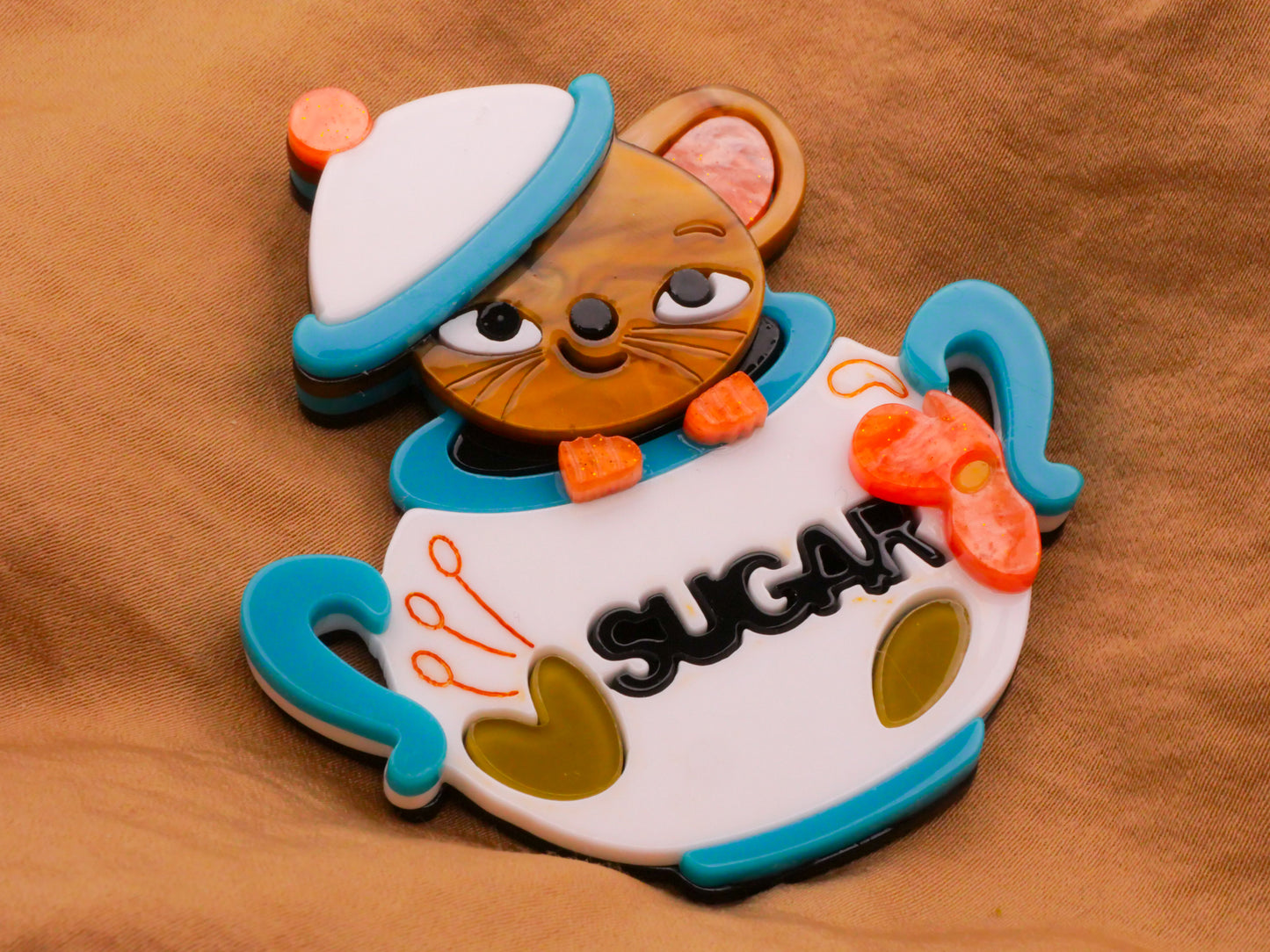 Dormouse Sugar Bowl Verbal Large Acrylic Plastic Button 59x65mm