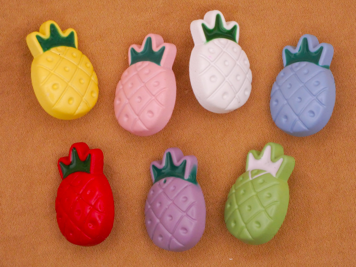 Pineapple Fruit Colorful Plastic Set of Seven Buttons 13x20mm