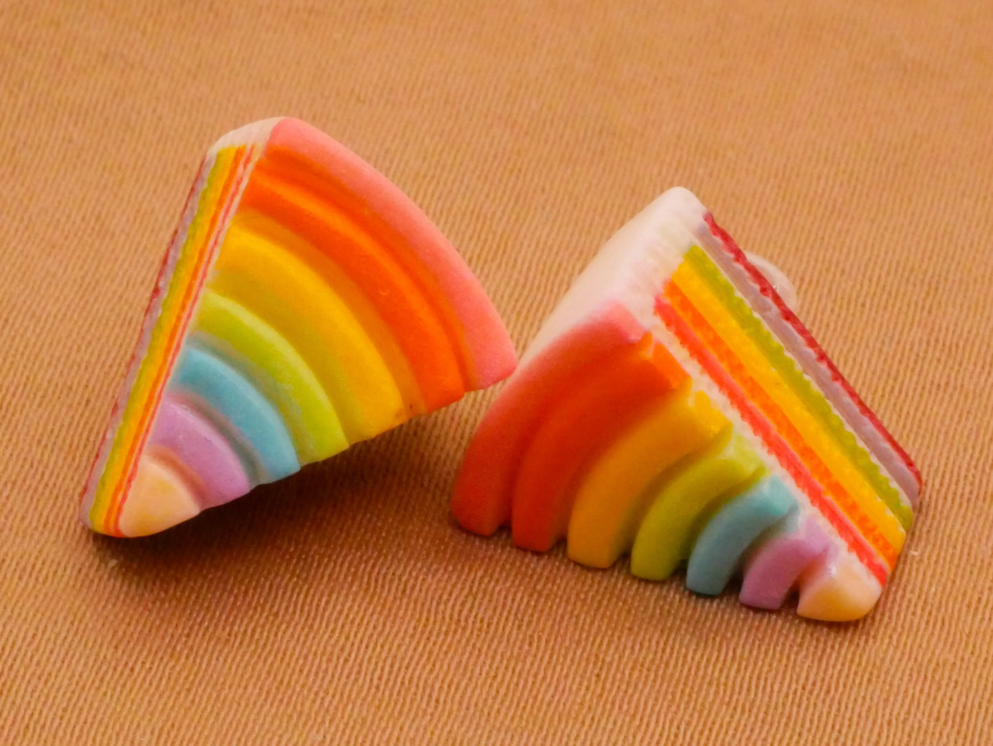 Rainbow Stripe Layer Cake Slice Plastic Button 12x15mm
