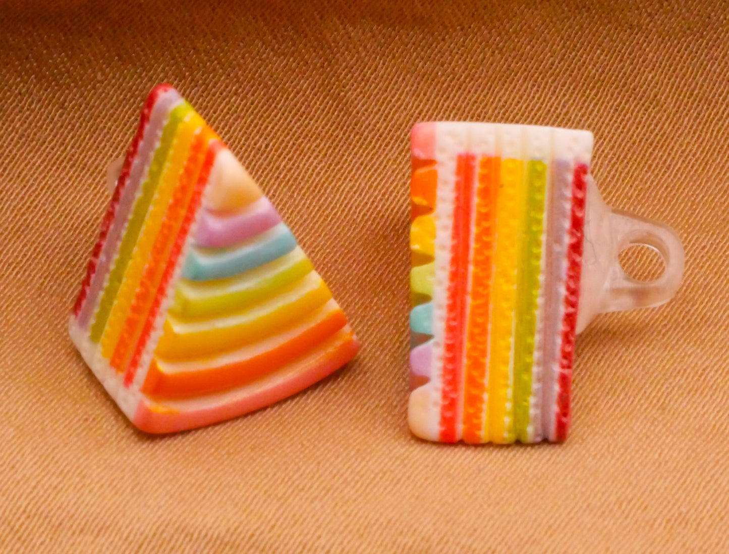 Rainbow Stripe Layer Cake Slice Plastic Button 12x15mm