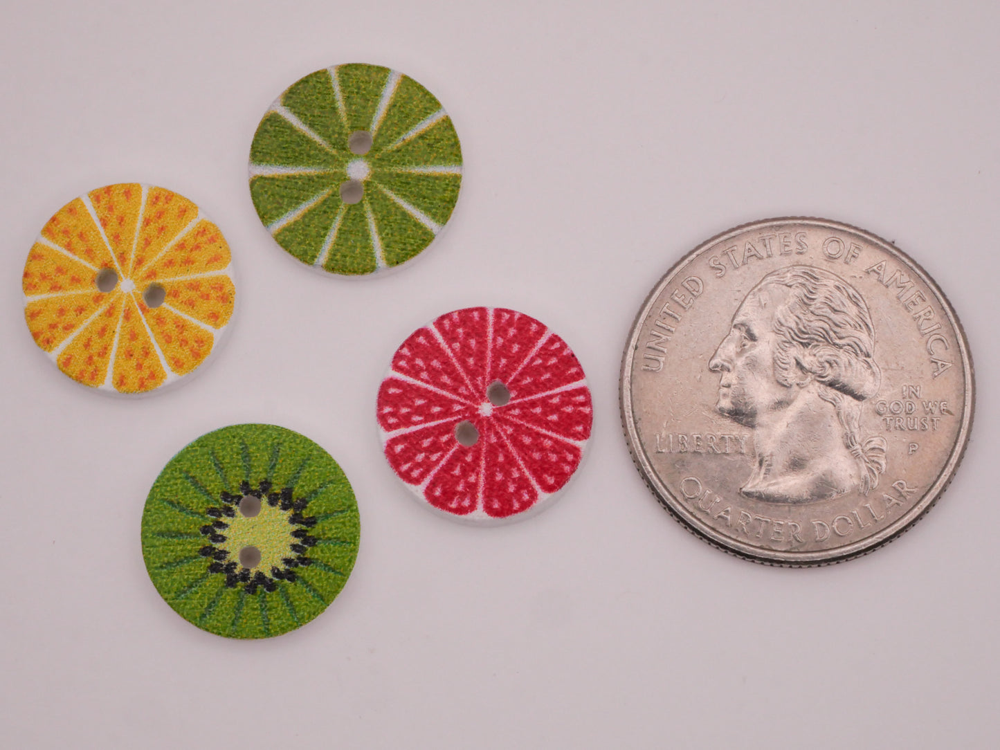 Fruit Citrus Slices Wood Assorted Set of Ten Buttons 15mm