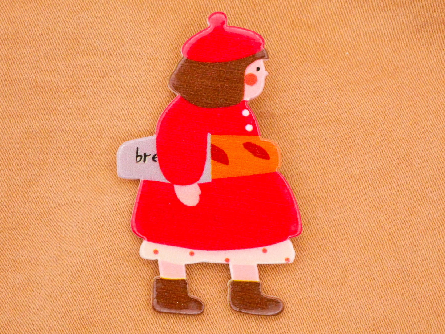 Parisian French Girl Beret Baguette Bread Large Plastic Button 30x49mm