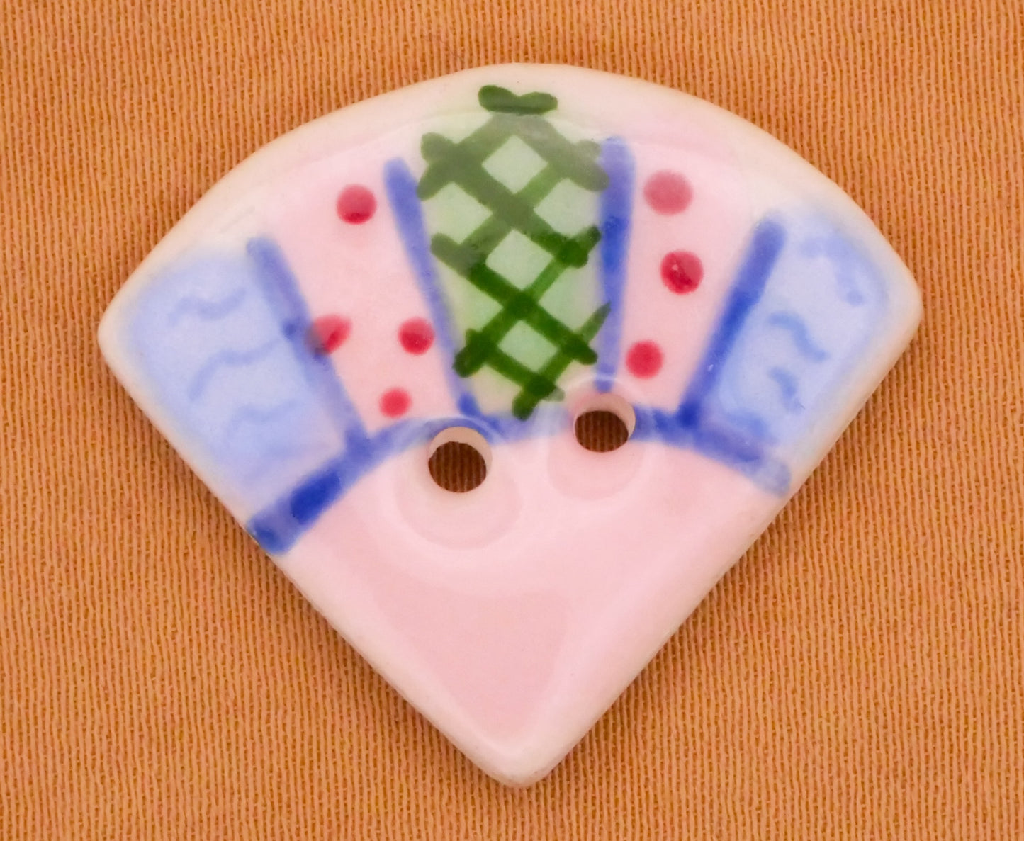 Fan Fashion Pink Hand-Painted Ceramic Button 24x27mm