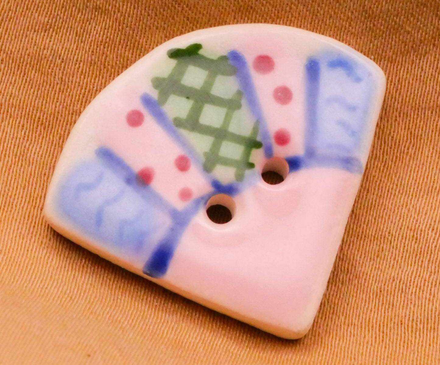 Fan Fashion Pink Hand-Painted Ceramic Button 24x27mm
