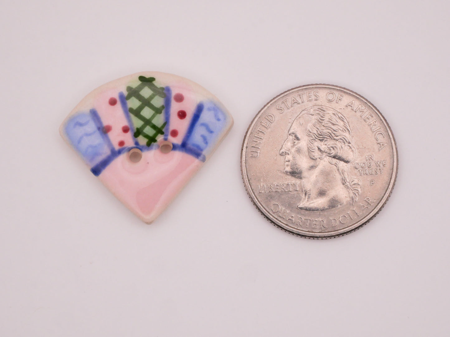 Fan Fashion Pink Hand-Painted Ceramic Button 24x27mm