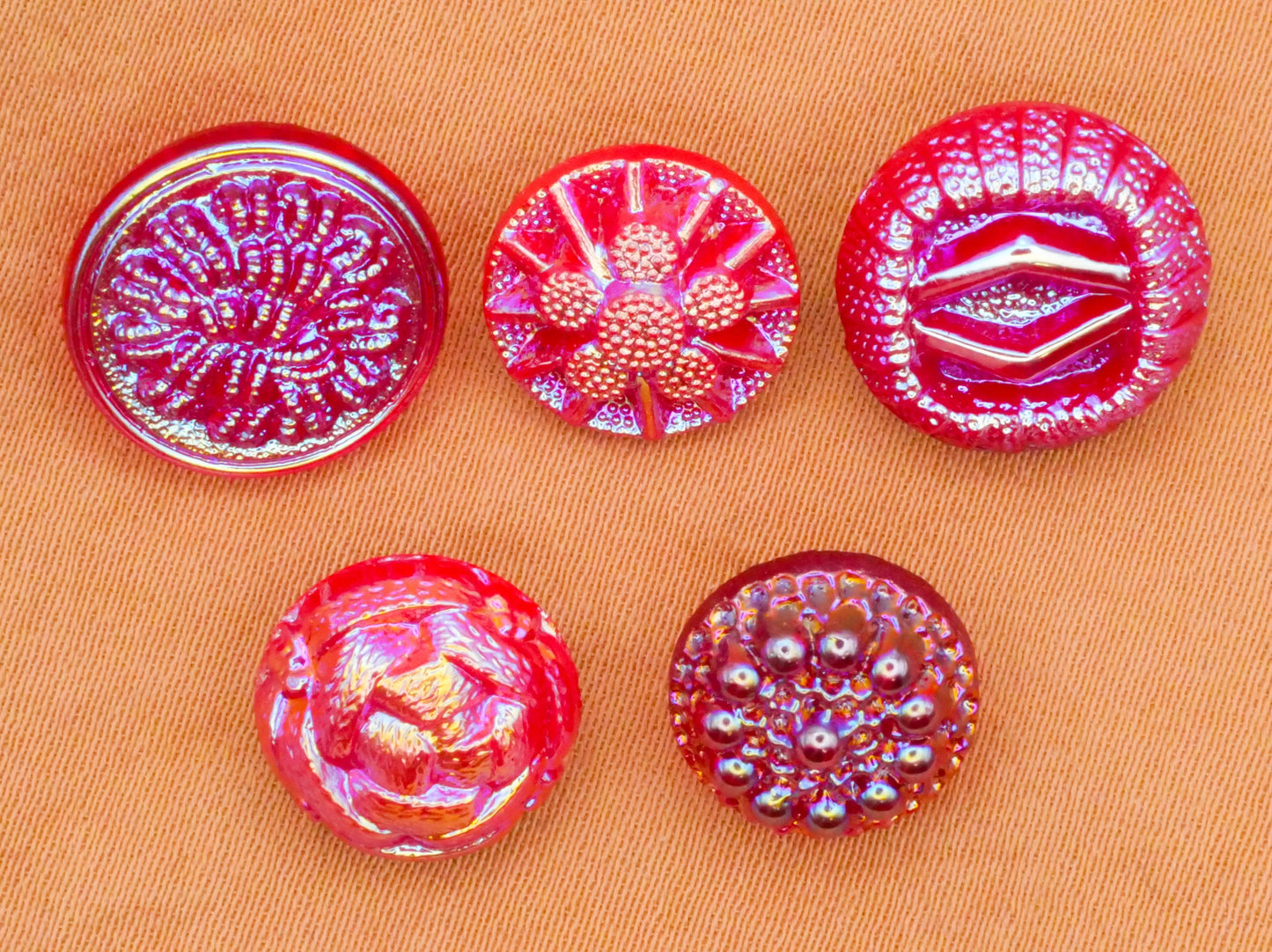 Iridescent Red Glass Vintage Button Various 11-14mm