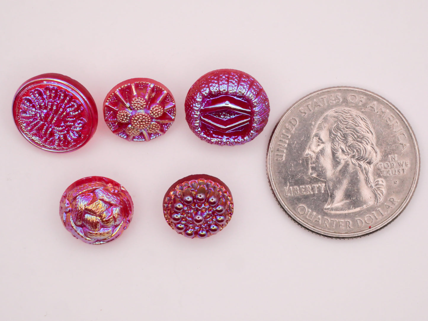 Iridescent Red Glass Vintage Button Various 11-14mm
