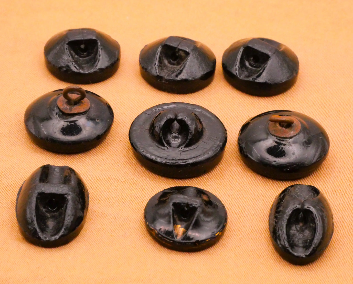 Flower Floral Black Gold Glass Antique Button Various 11-18mm