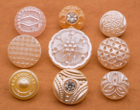 Pearlescent Pearlized White Ivory Vintage Glass Button Various 11-18mm