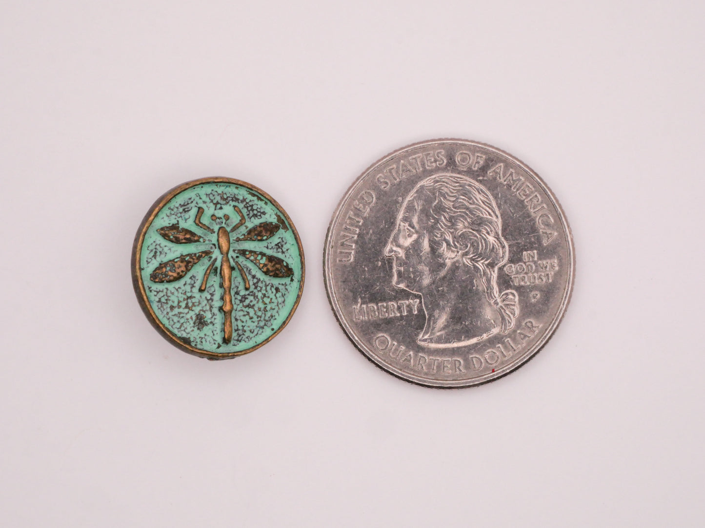 Dragonfly Insect Green Patina Metal Button 17mm