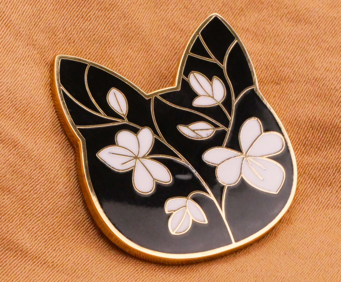 Cat Shape Black White Flowers Enamel Metal Button 23x25mm