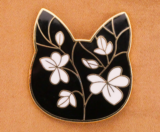 Cat Shape Black White Flowers Enamel Metal Button 23x25mm
