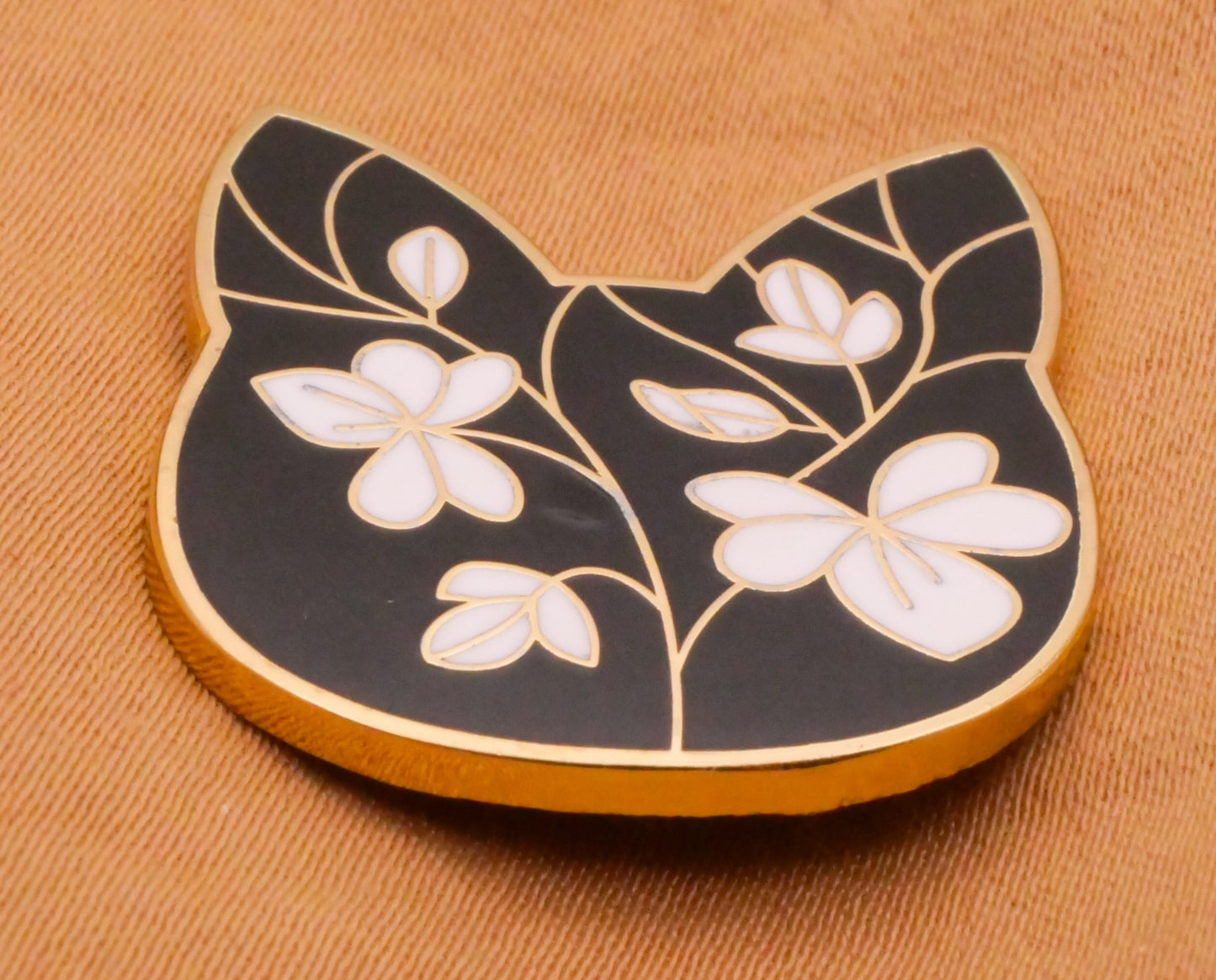 Cat Shape Black White Flowers Enamel Metal Button 23x25mm