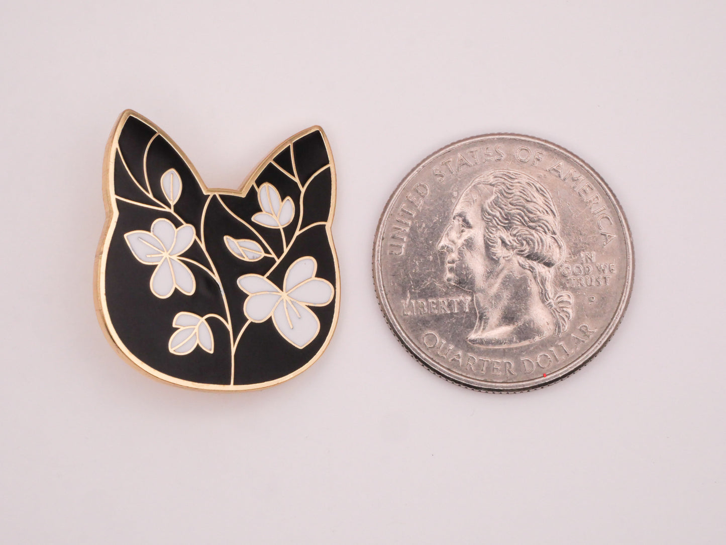 Cat Shape Black White Flowers Enamel Metal Button 23x25mm