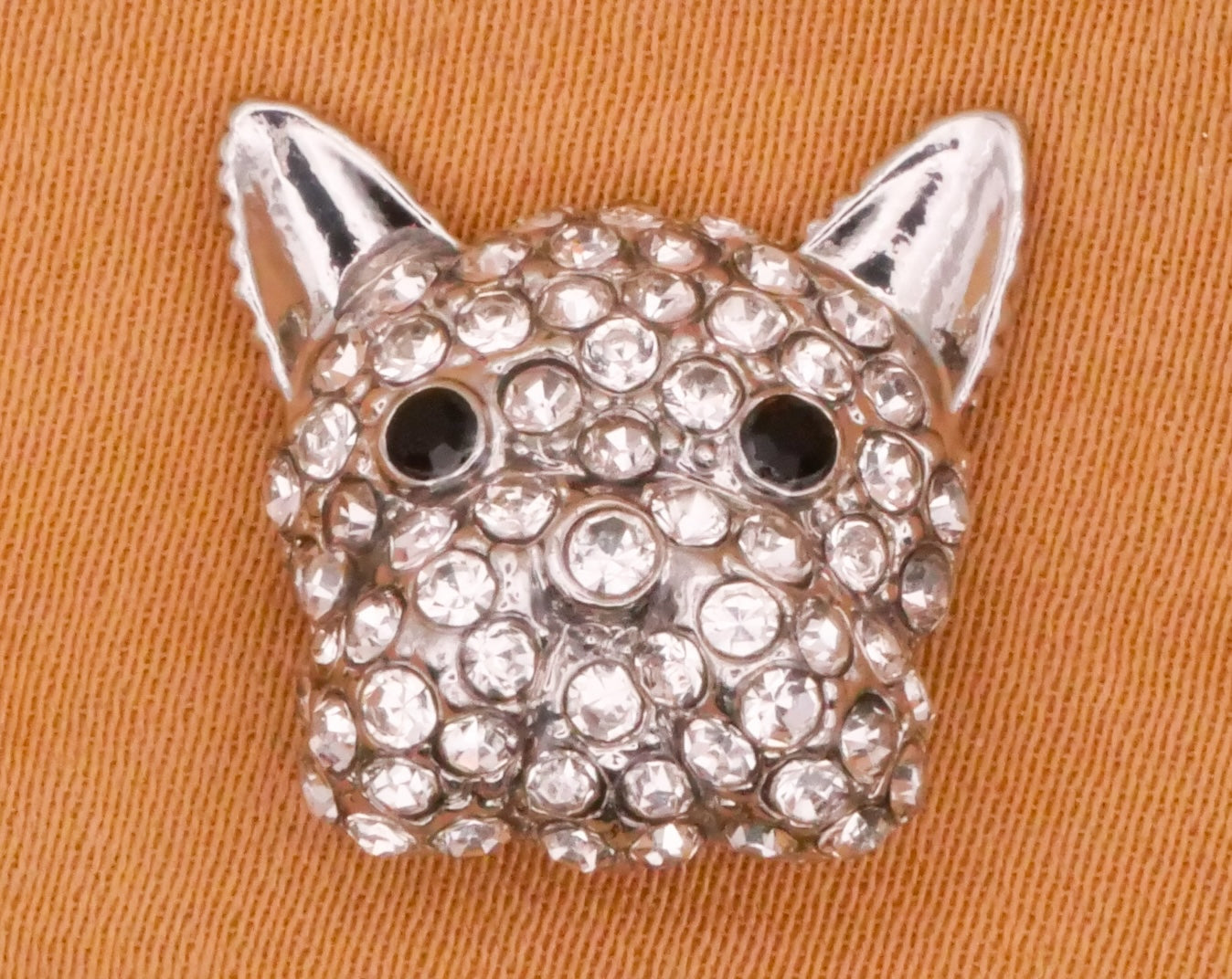 French Bulldog Rhinestone Silver Metal Button 15x16mm
