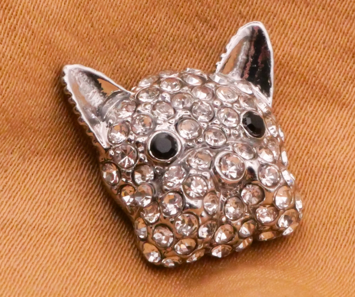 French Bulldog Rhinestone Silver Metal Button 15x16mm