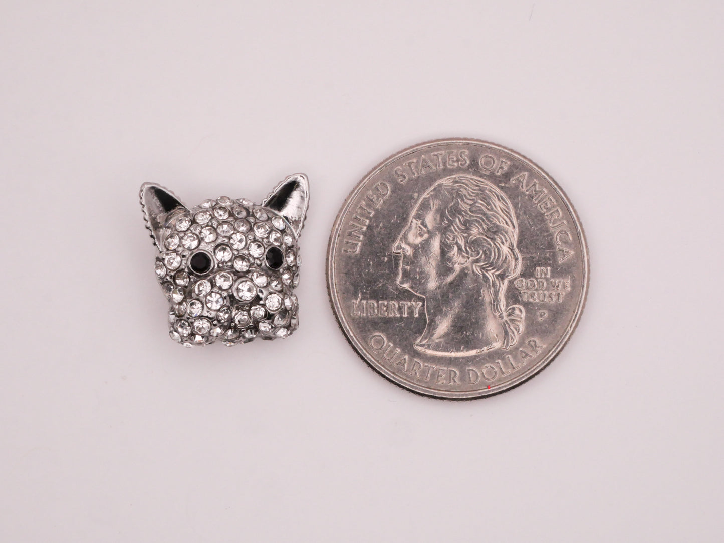 French Bulldog Rhinestone Silver Metal Button 15x16mm
