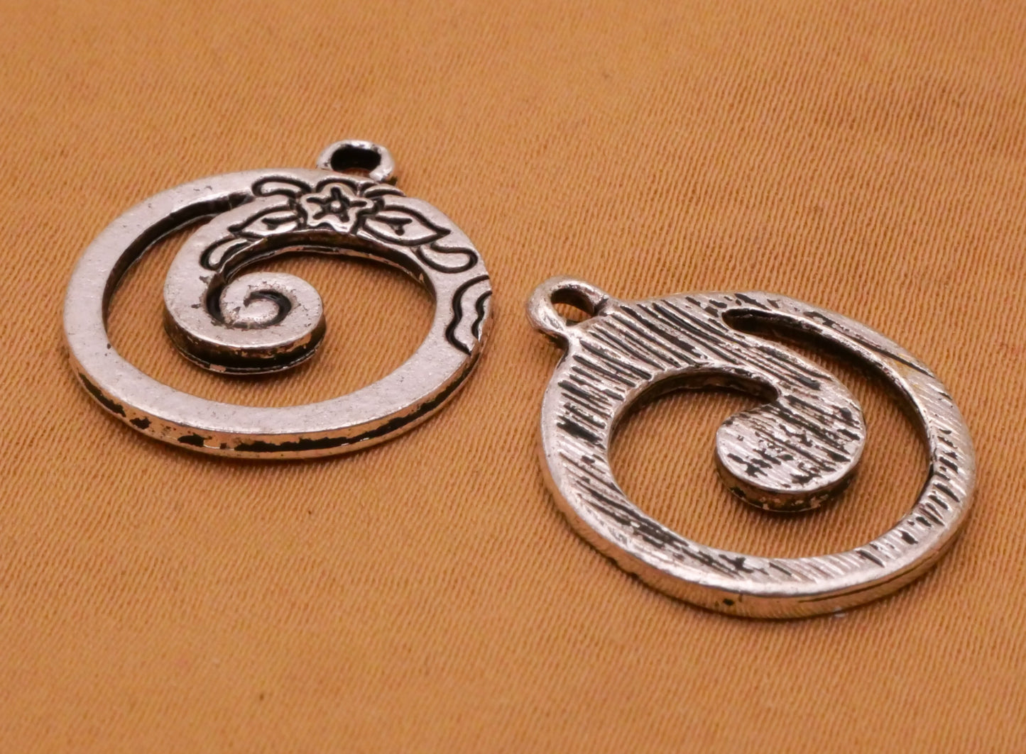 Floral Swirl Silver Metal Set of Three Charms Embellishments 18x21mm