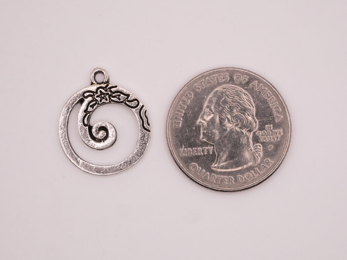 Floral Swirl Silver Metal Set of Three Charms Embellishments 18x21mm