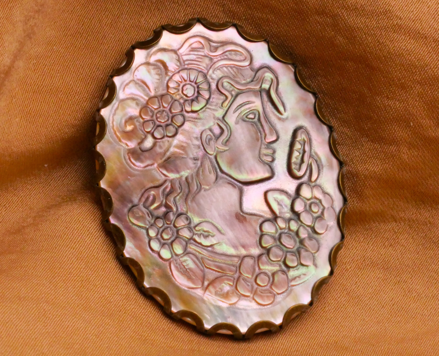Cameo Art Nouveau Smoky Mother of Pearl Large Metal Button Various 31x41mm