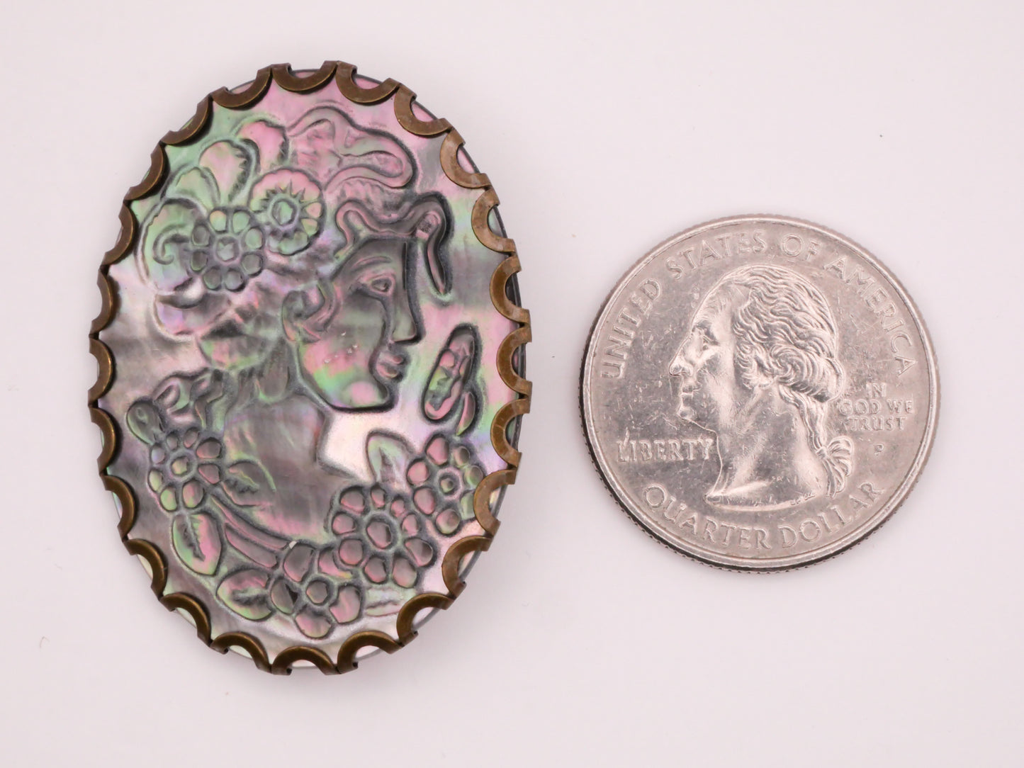 Cameo Art Nouveau Smoky Mother of Pearl Large Metal Button Various 31x41mm