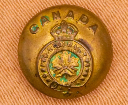 Canada Maple Leaf Crown Green Tint Brass Button 18mm