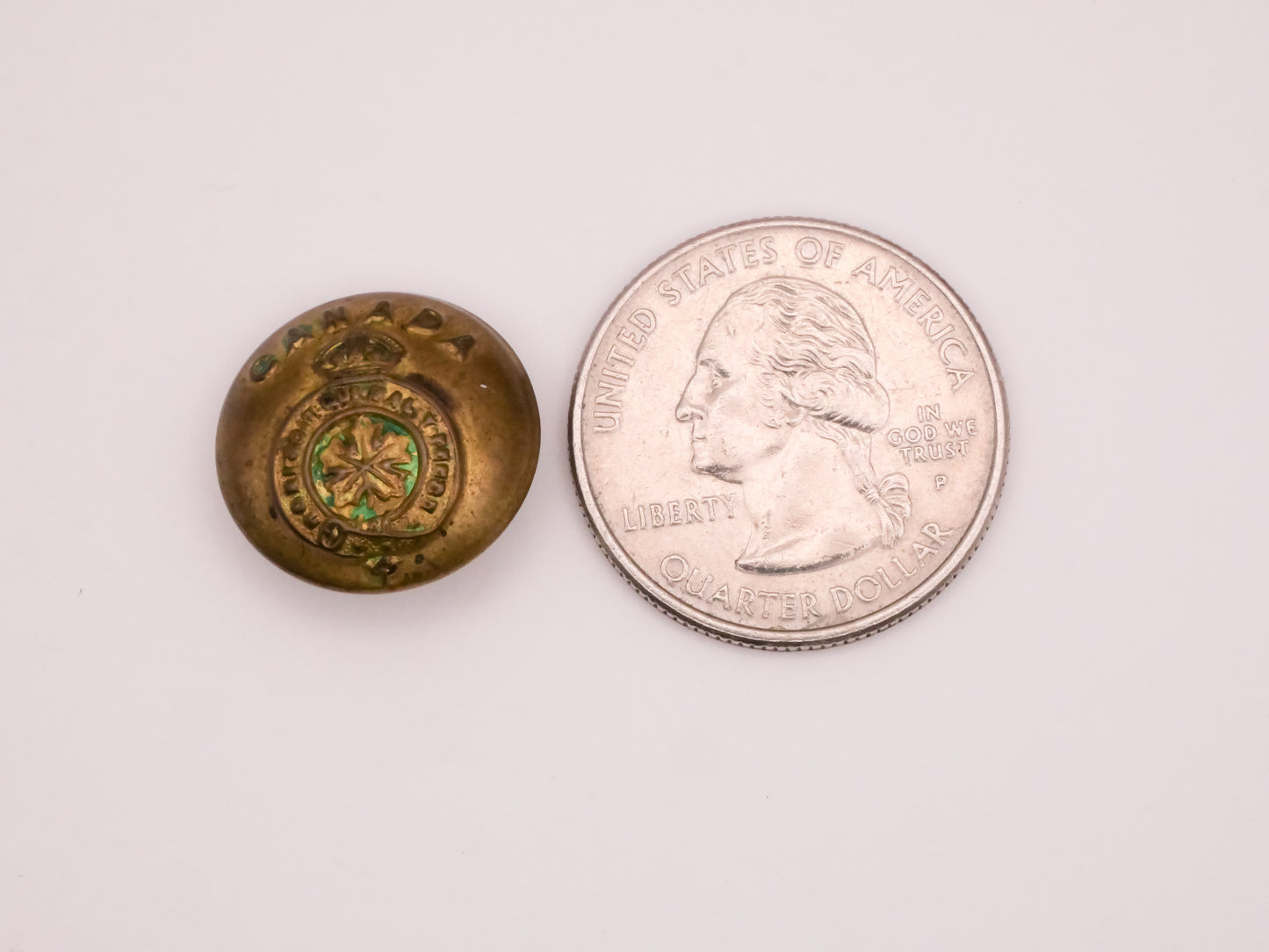 Canada Maple Leaf Crown Green Tint Brass Button 18mm