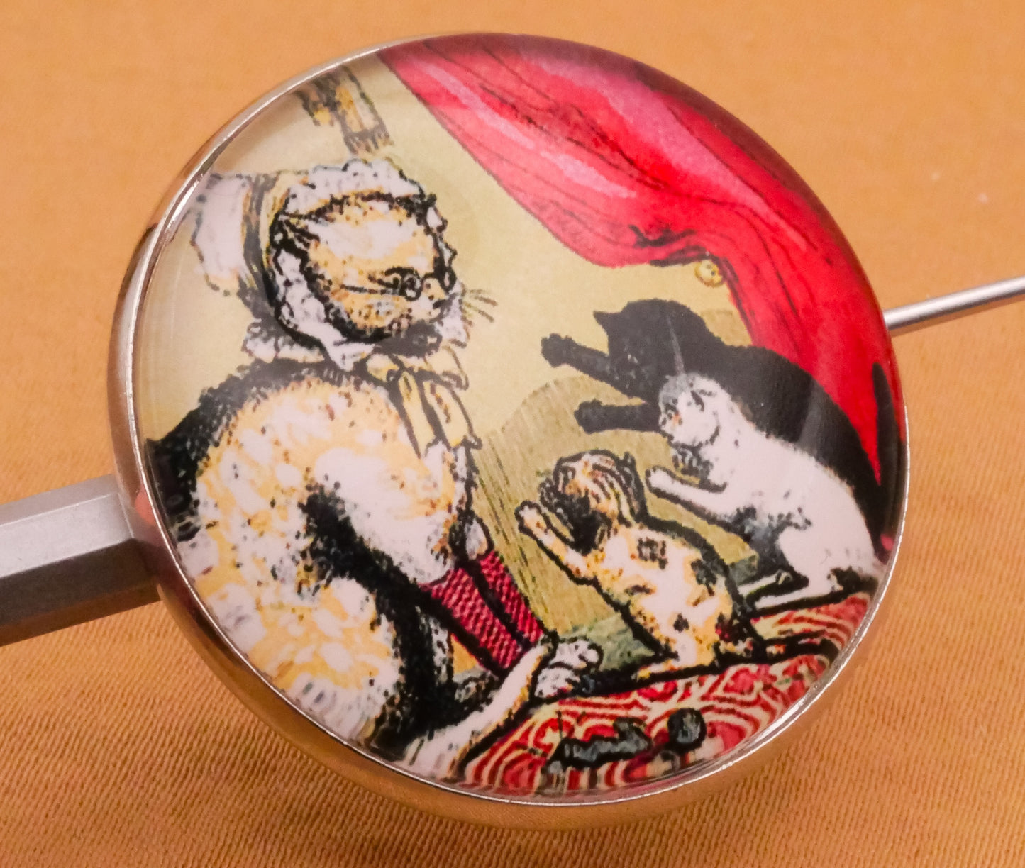 Three Little Kittens Lost Mittens Illustration Glass Dome Silver Metal Large Button 32mm