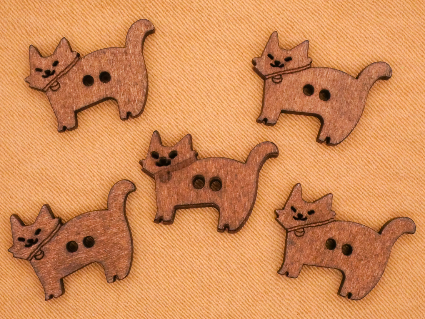 Cat Kitty Laser Cut Wood Set of Five Buttons 19x28mm