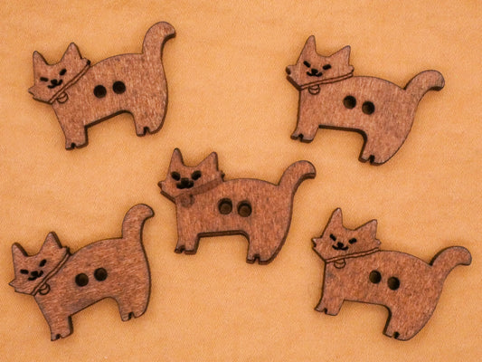 Cat Kitty Laser Cut Wood Set of Five Buttons 19x28mm