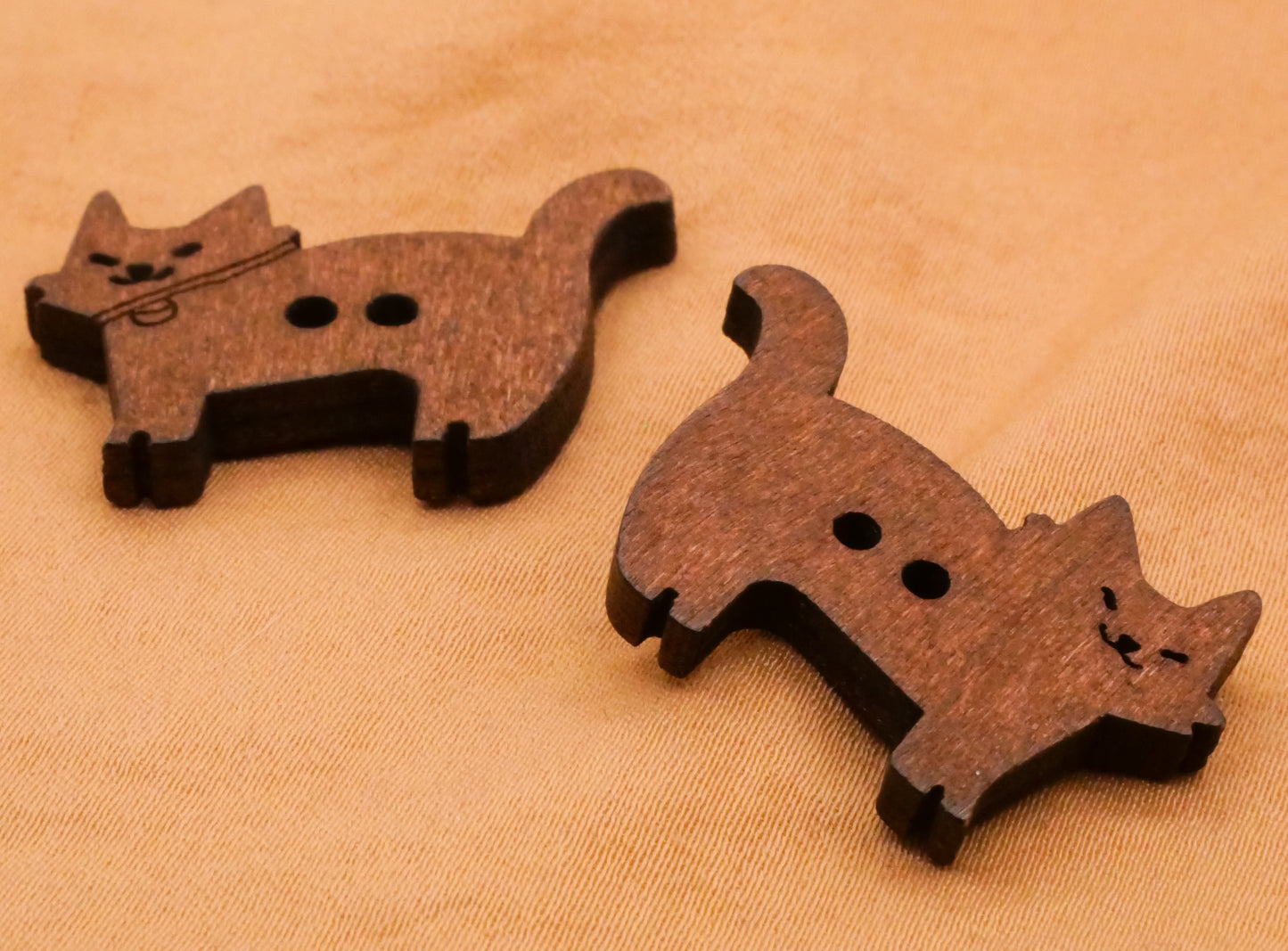 Cat Kitty Laser Cut Wood Set of Five Buttons 19x28mm