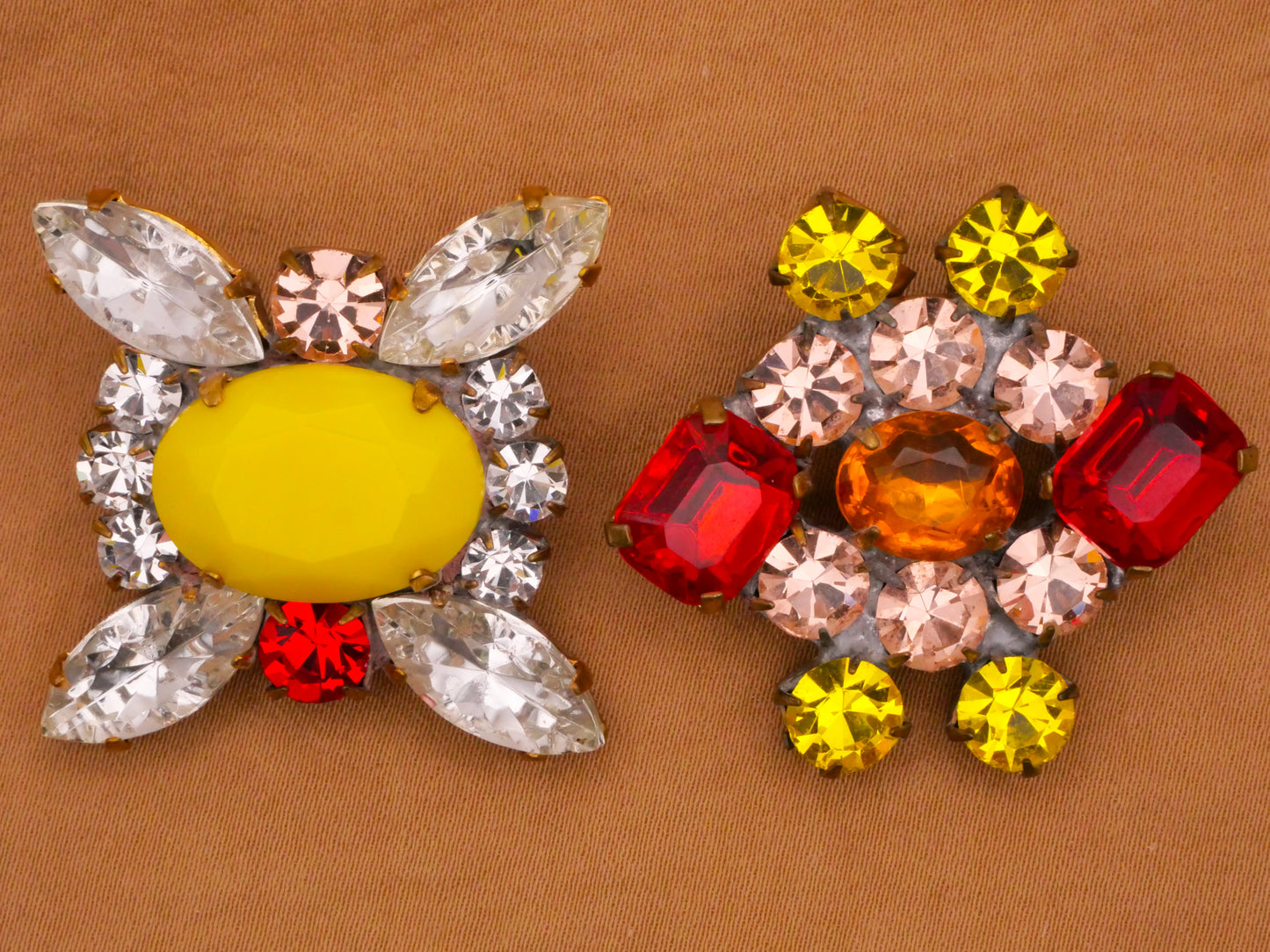 Yellow Orange Czech Glass Rhinestone Vintage Metal Button Various 32-35mm